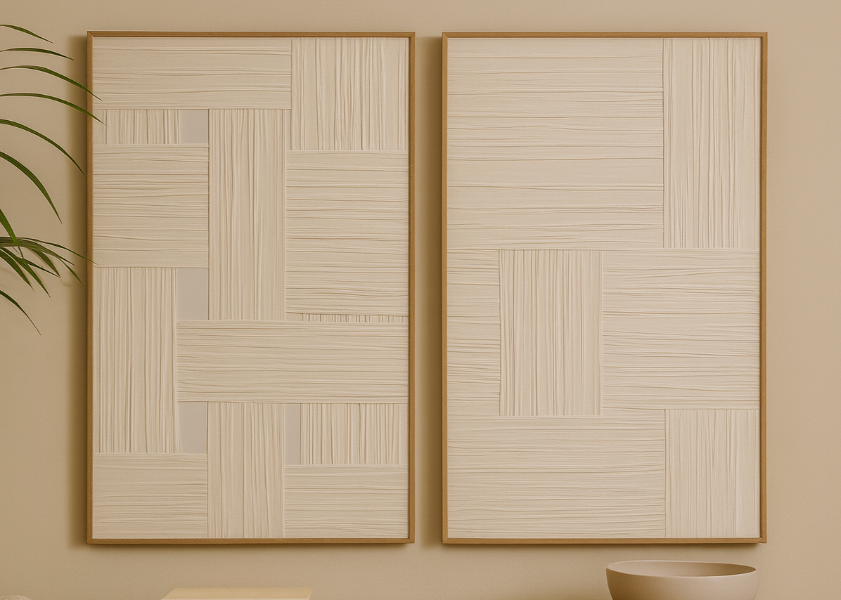 Conjunto de Quadros Decorativos Linhas Neutras – Textura Off White